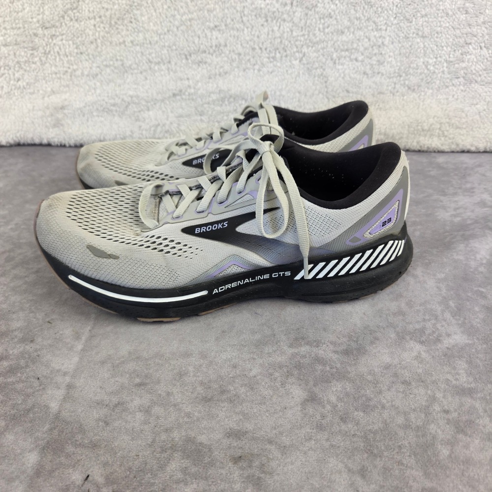 Brooks Adrenaline GTS 23 Womens 10.5 Grey Black Purple Running Shoes 1203811B039